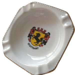 Vtg RRW Bavaria Porcelain Ashtray Trinket Dish Incense Burner Coat of Arms Horse